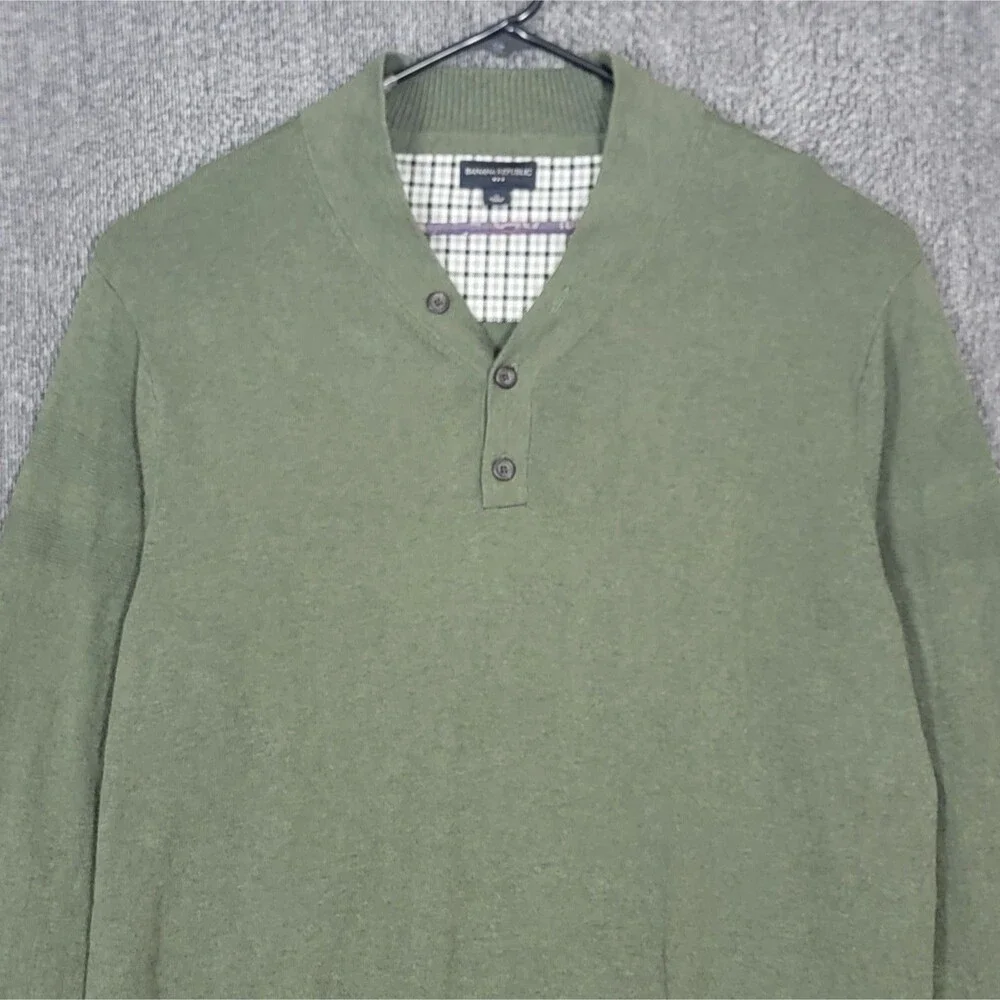 Banana Republic Sweater Men XL Green 100% Cotton Long Sleeve Blade Collar Preppy